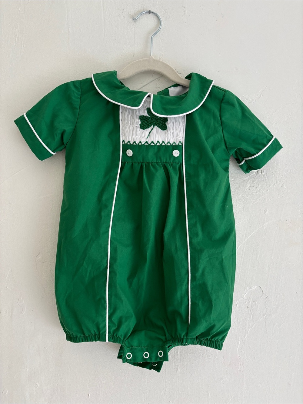 St Patrick’s Day Shamrock-Embroidered Bubble Romper